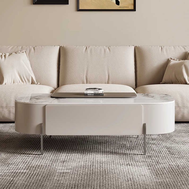 Italian simple rock panel tea table 46 Italian small living room can lift storage tea table household multi-functional tea table