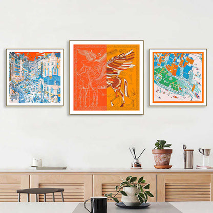 Love horse silk scarf hanging painting mounted modern light luxury high-grade restaurant dining room decorative painting porch living room bedroom painting official