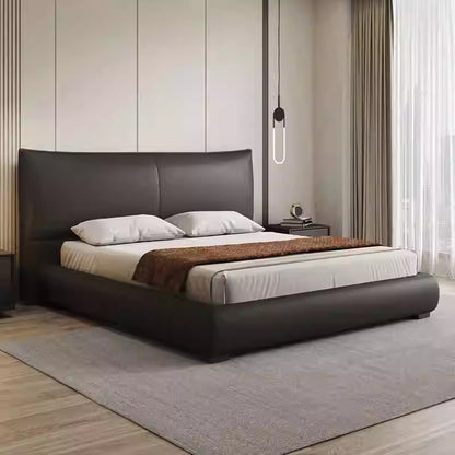 Italian minimalist Chanel leather bed Modern simple top layer leather bed High-end master bedroom double bed edging soft bed