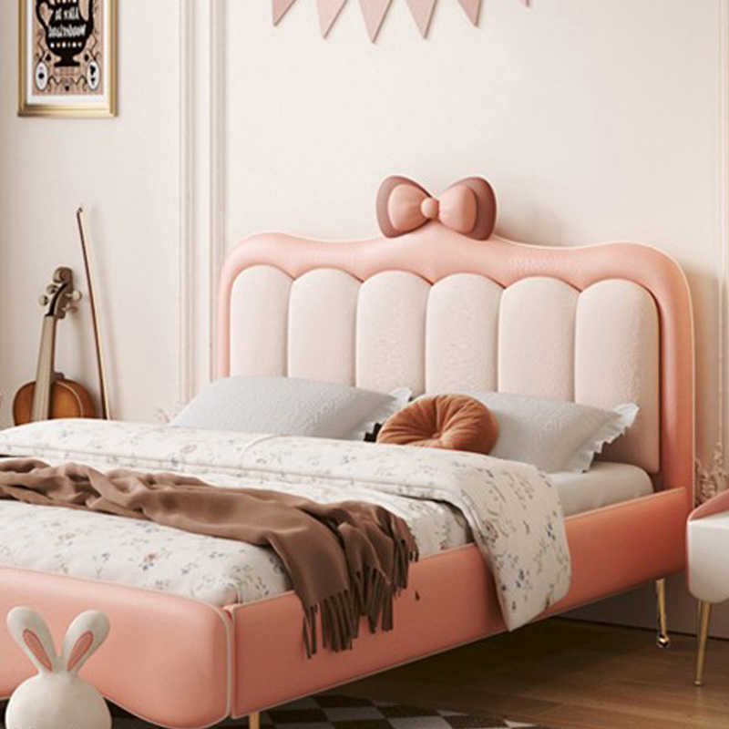 Children's Bed Girl Bow Princess Sheets Person 1.5m Girl Dream Castle Children's Room Solid wood soft cover bed