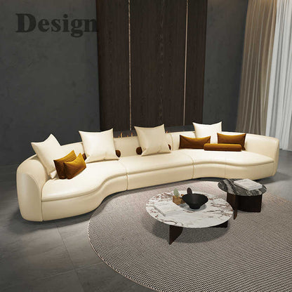 Italian light luxury creative curved corner semi-circle combination leather sofa living room high-grade reception size villa