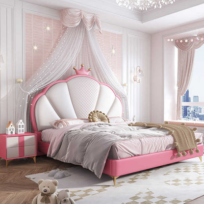 Children's Bed Girls Princess Bed Bedroom Simple modern solid wood cream wind bed Girls single bed Crown pink bed