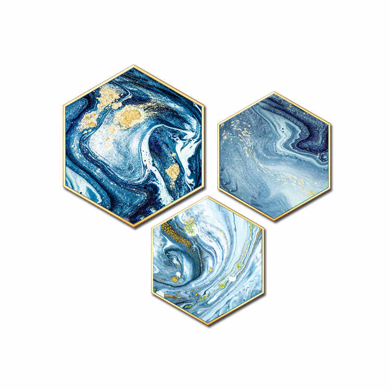 Crystal porcelain painting abstract living room decorative painting TV background wall triple hanging painting Blue opposite door porch wall painting