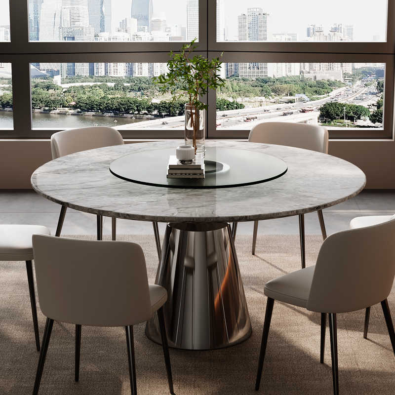 Apartment luxury marble round table with turntable Italian minimalist light luxury high-end round luxury stone dining table home dining table chair