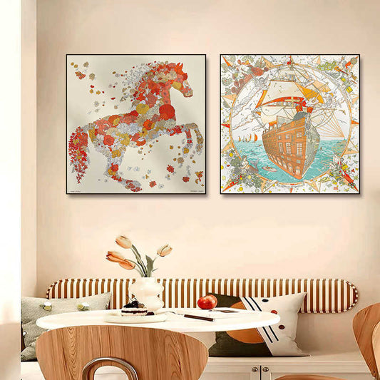 Love horse silk scarf hanging painting modern simple living room sofa background wall floor painting porch senior sense hanging painting light luxury
