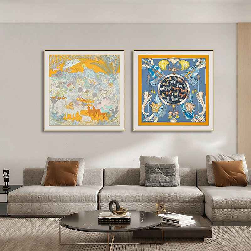 Love horse silk scarf decoration painting Shi high-end light luxury porch square horse hanging painting restaurant living room bedroom room landing