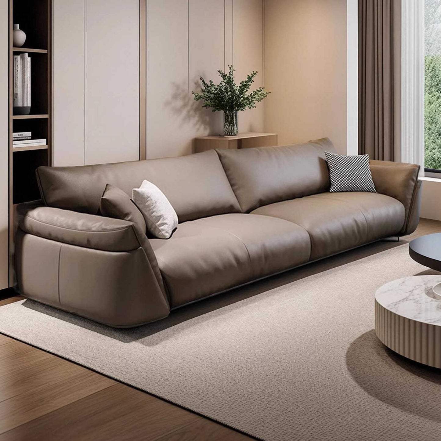 Italian minimalist leather sofa head layer cowhide living room modern light luxury down straight row sofa combination designer