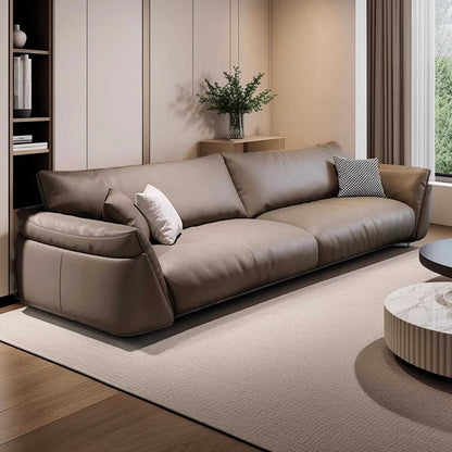 Italian minimalist leather sofa head layer cowhide living room modern light luxury down straight row sofa combination designer
