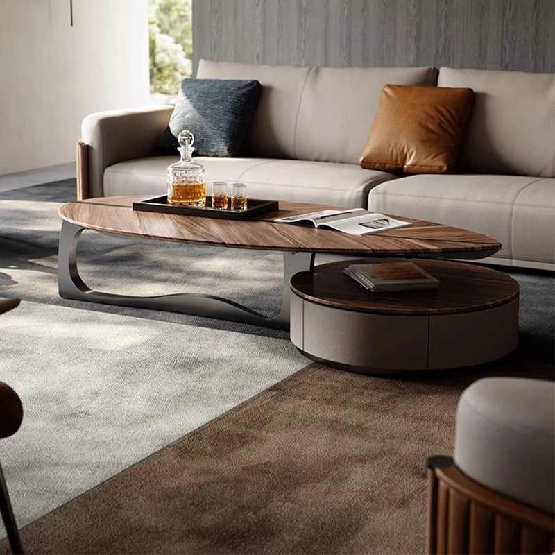 Light luxury coffee table designer high-end living room coffee table walnut shaped coffee table with drawer home