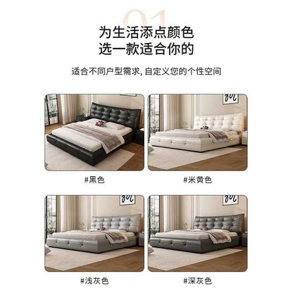 Retro style leather headboard cowhide high-end big black bear double wedding bed Master bedroom soft bed modern simple