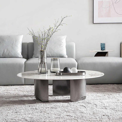 Italian very simple rock panel coffee table modern simple light luxury living room small household round red high-end coffee table
