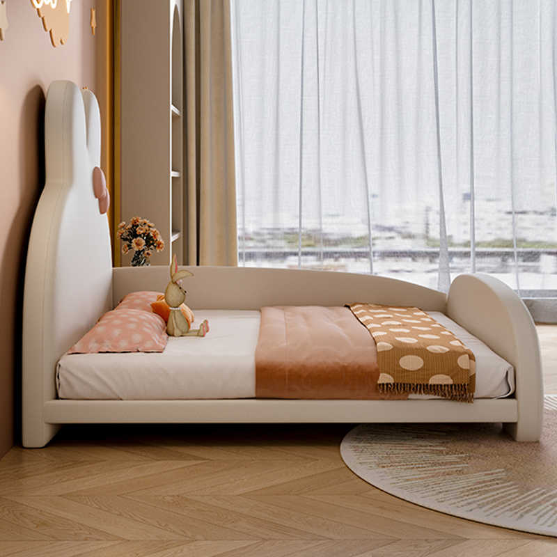 Baby Bed Girl Pink Bunny Bed Cream style girl head layer cowhide little Modern single princess bed with guardrail