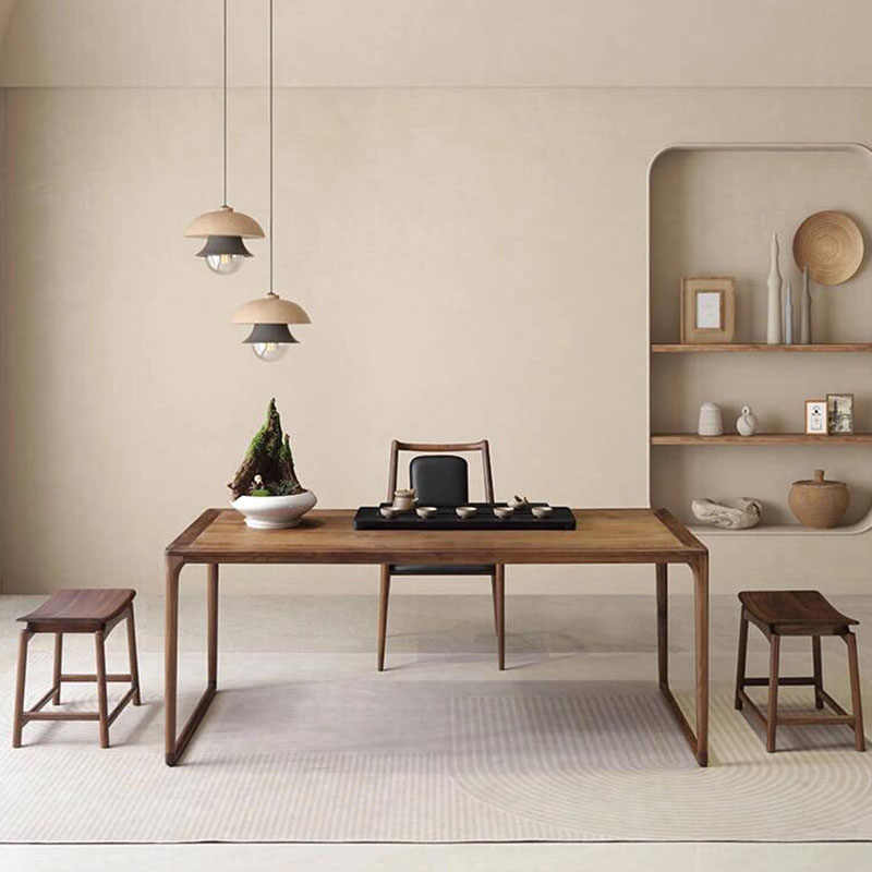 New Chinese solid wood tea table and chair combination modern simple walnut color tea table Zen kung fu tea room tea house tea table