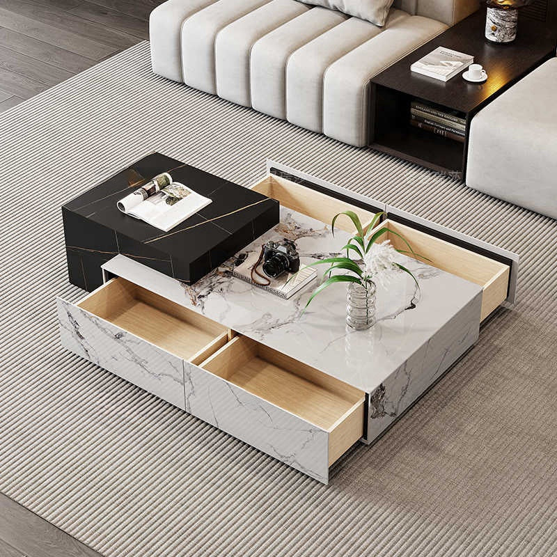 Italian rock panel tea table natural marble rectangular tea table luxury stone living room light luxury minimalist villa retractable tea table