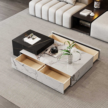Italian rock panel tea table natural marble rectangular tea table luxury stone living room light luxury minimalist villa retractable tea table