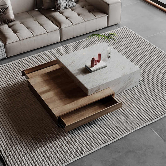 Natural marble coffee table TV cabinet combination living room high-end modern light luxury Italian minimalist square wabi-Sabi wind