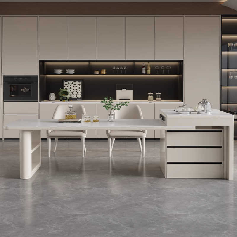 Cream wind island table integrated retractable light luxury family small apartment advanced island table integrated multi-function