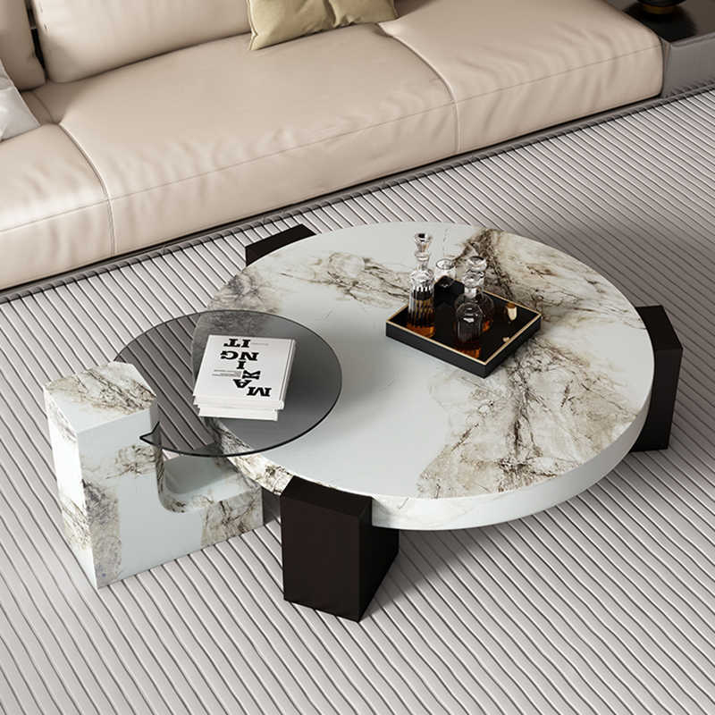 Italian natural marble coffee table living room small household light luxury circular designer advanced French