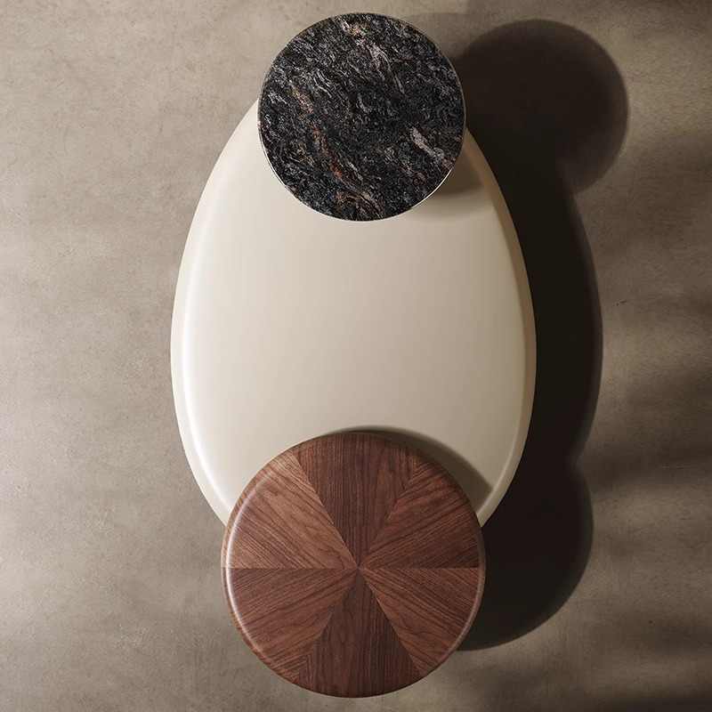 Cobblestone coffee table Modern simple marble can rotate oval designer shaped home low few