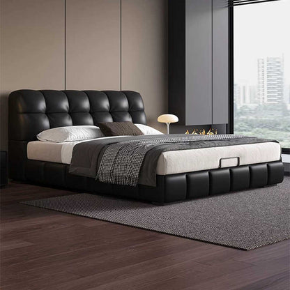 Puff bed Retro Cream style double bed Modern simple antique storage Leather bed Master bedroom high-end atmosphere