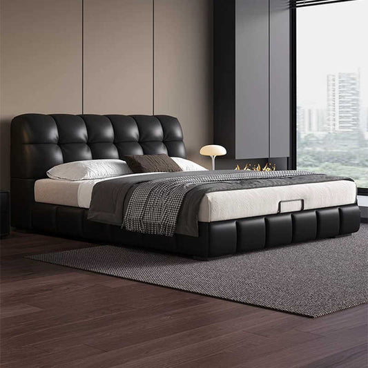 Puff bed Retro Cream style double bed Modern simple antique storage Leather bed Master bedroom high-end atmosphere