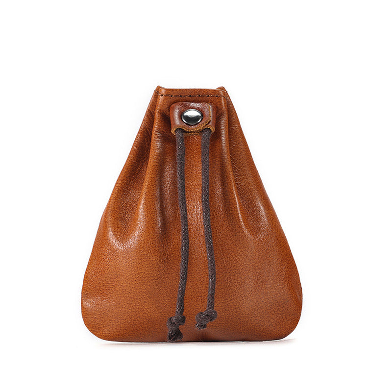 10PCS Handcrafted Waxed Leather Pouch, Vintage Style Drawstring Jewelry Organizer
