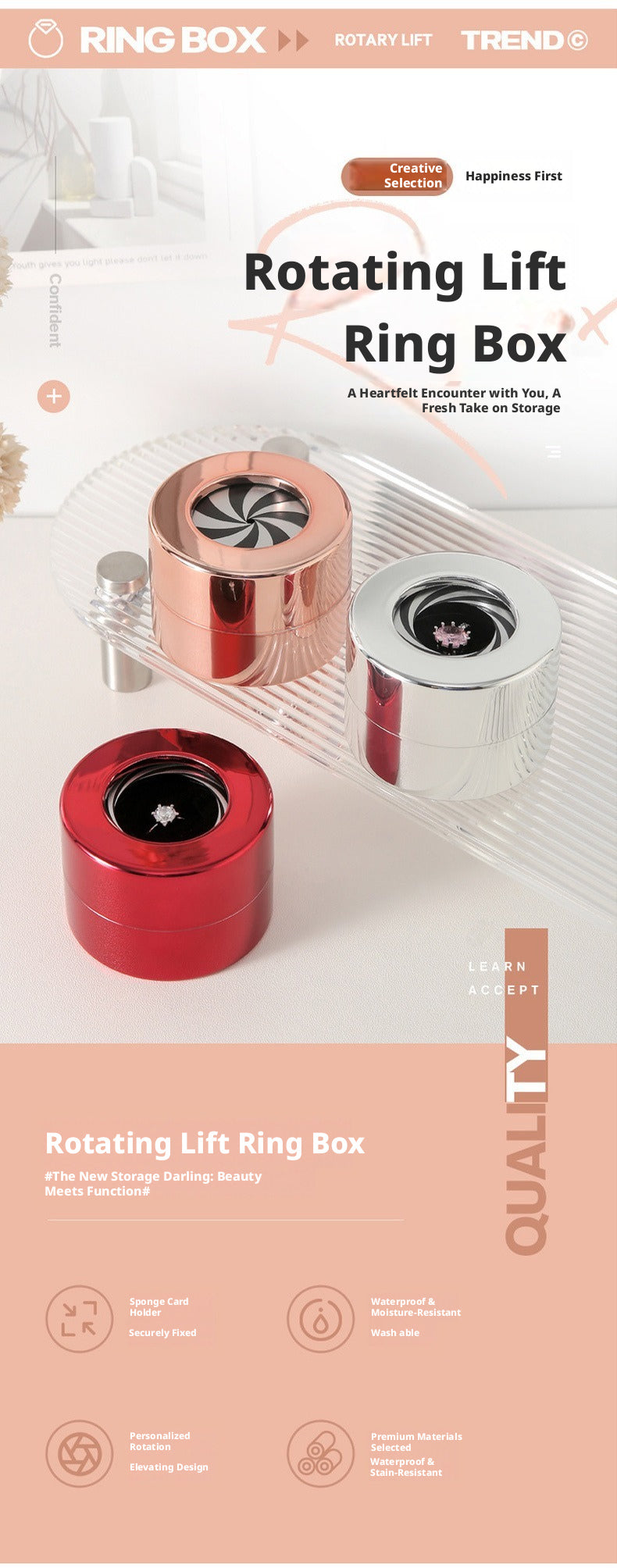 2PCS Plated plastic Ring Box, Unique Wedding Ring Case, Gift for Her