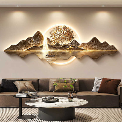 Fortune tree light luxury living room decorative painting new Chinese style back with back-up sofa background wall hanging painting advanced sense landscape painting