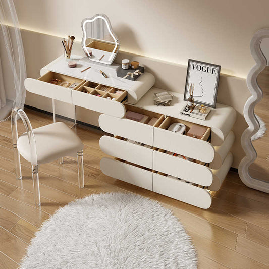 Modern light luxury dressing table bucket cabinet one cream wind bedroom small flat minimalist style solid wood dressing table