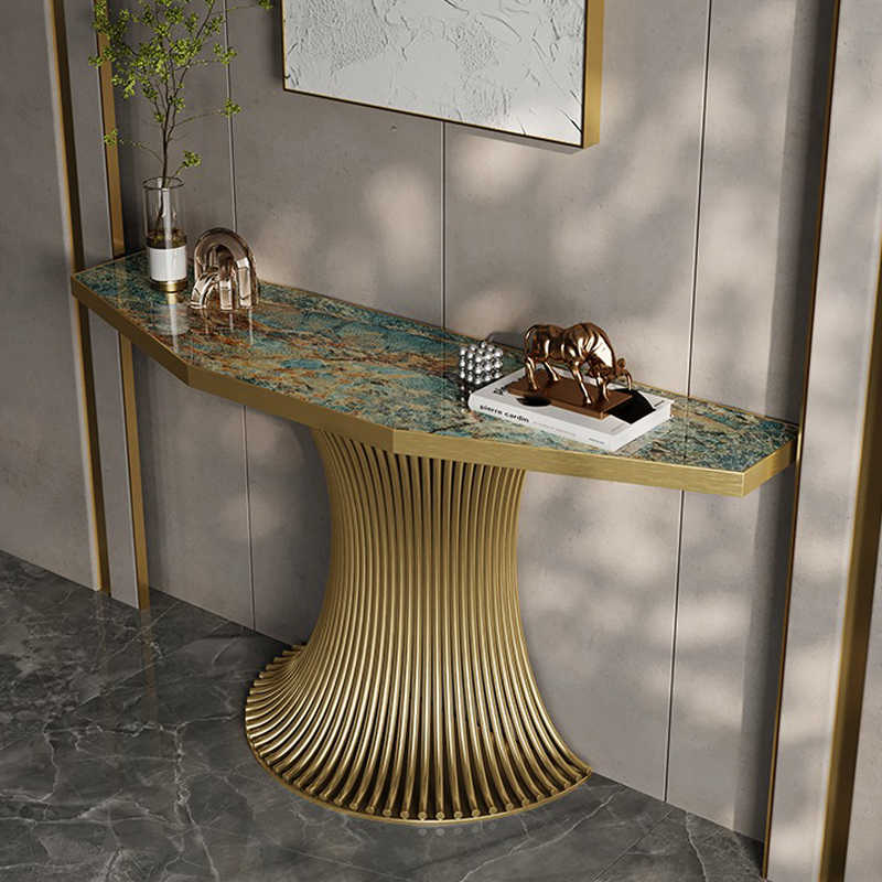 Light luxury entrance porch table against the wall at the end of the corridor decorative cabinet stainless steel end view terrace villa high-end entrance terrace
