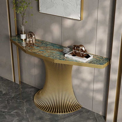 Light luxury entrance porch table against the wall at the end of the corridor decorative cabinet stainless steel end view terrace villa high-end entrance terrace