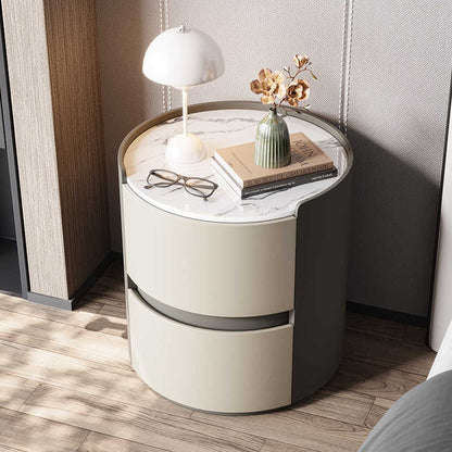 Modern simple light luxury rock board round nightstand leather master bedroom storage cabinet Solid wood storage cabinet