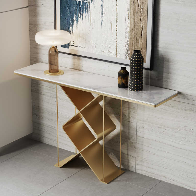 Creative rock slab entrance table Italian light luxury entrance cabinet entry corridor stainless steel modern simple entrance table