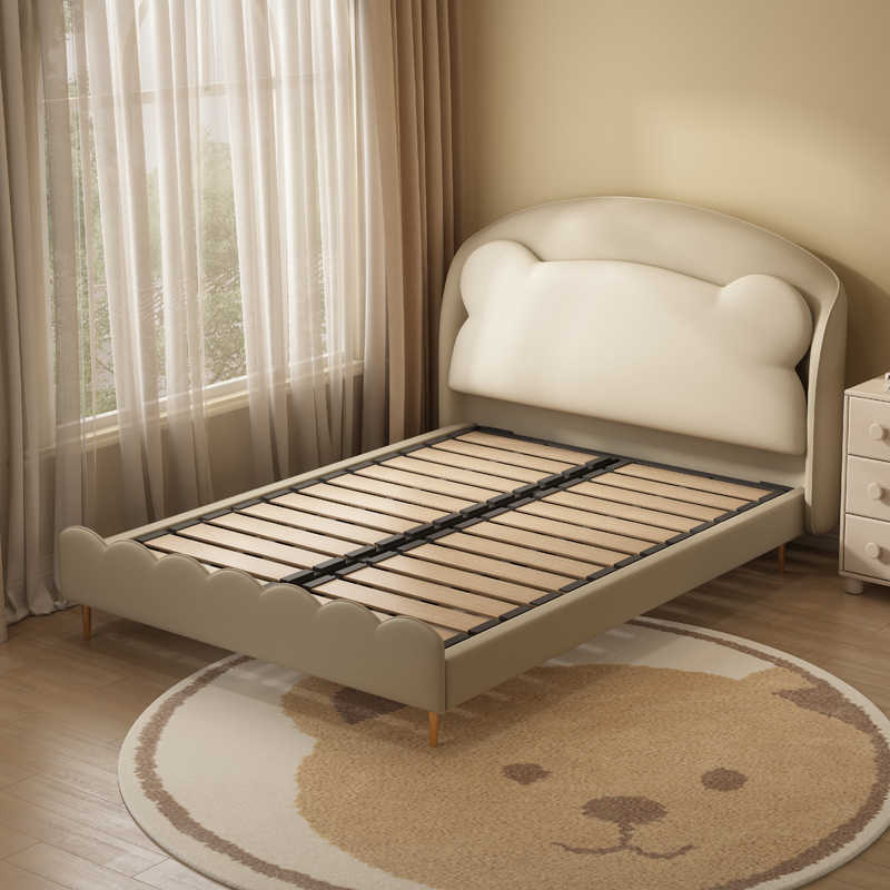 Children's bed Boy soft pack single bed Modern simple 1.5m solid wood boy leather bed cartoon creative bear bed