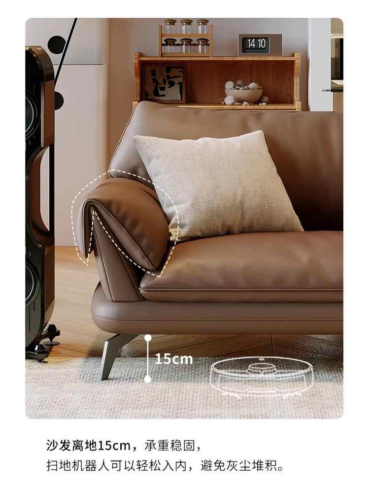 Italian minimalist leather sofa living room modern simple luxury cowhide straight oil wax American retro sofa