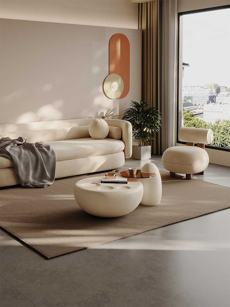 Simple modern coffee table net red living room cream coffee table cat claw small apartment light luxury style combination of new round