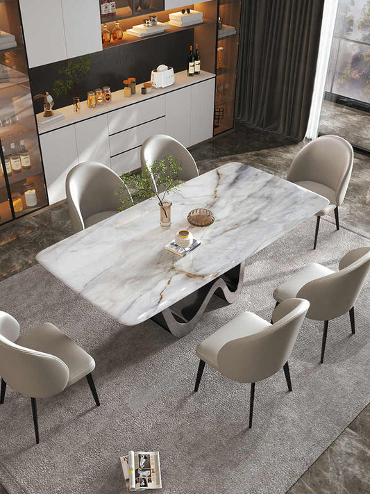 Natural luxury stone light luxury high sense marble dining table and chair Bulgari microcrystal high-end home dining table super crystal stone