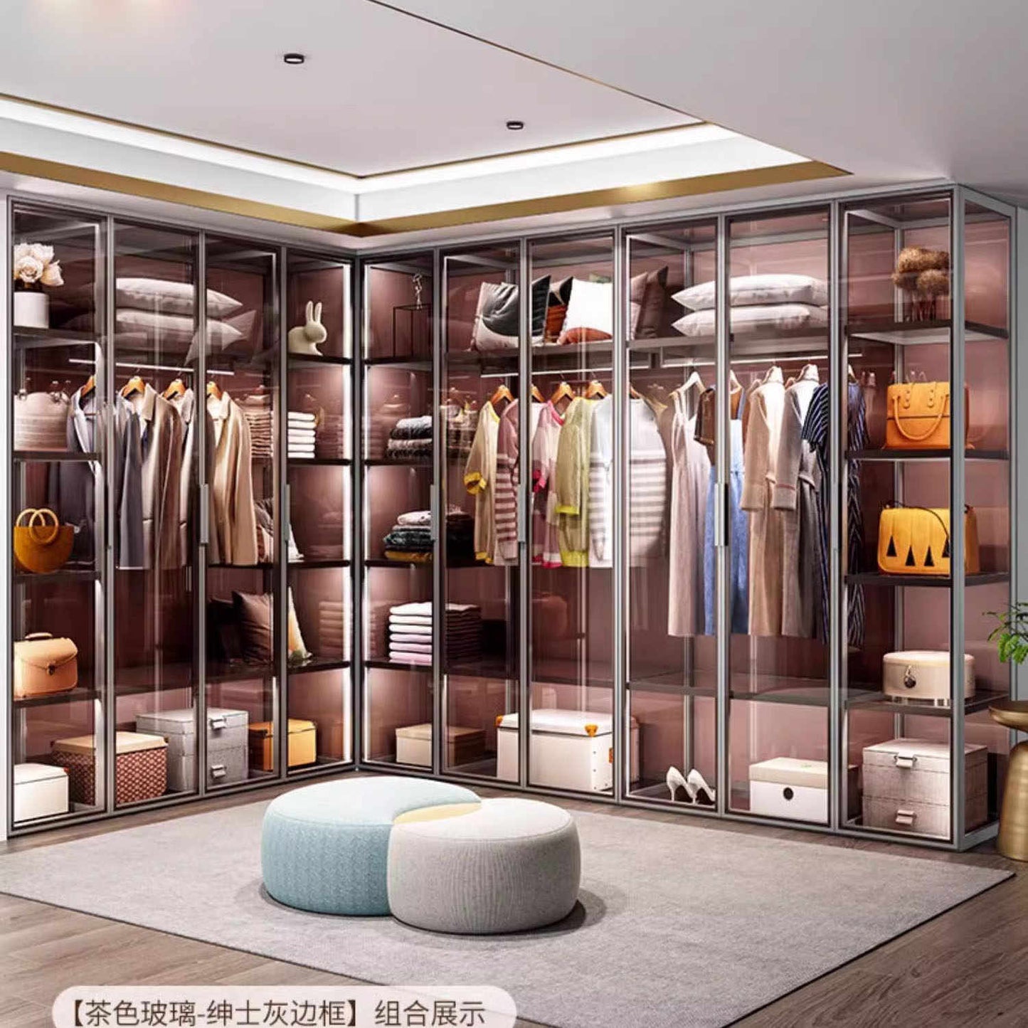 High-end custom aluminum alloy glass wardrobe modern simple cloakroom wardrobe with light luxury jewelry jewelry showcase