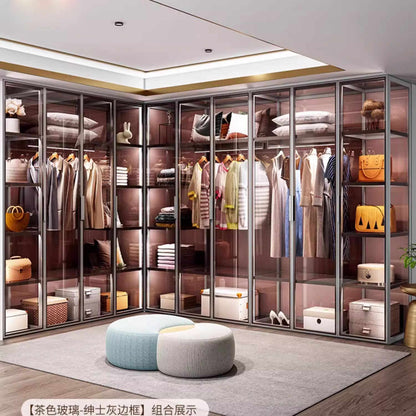 High-end custom aluminum alloy glass wardrobe modern simple cloakroom wardrobe with light luxury jewelry jewelry showcase
