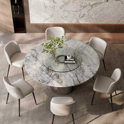 Apartment luxury marble round table with turntable Italian minimalist light luxury high-end round luxury stone dining table home dining table chair