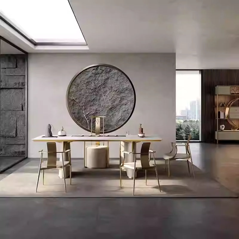 Rock plate tea table Tea table Italian simple office living room Kung Fu big light luxury modern senior sense home tea table
