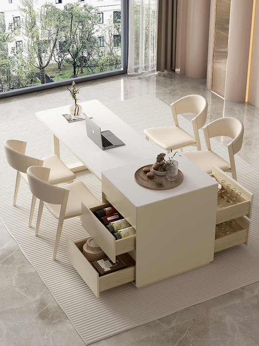 Butter wind island table integrated modern simple retractable dining table tea table dual-purpose small apartment restaurant