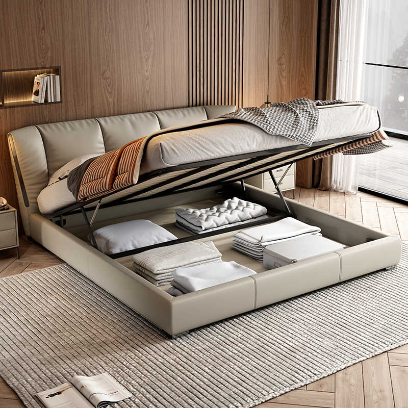 Leather bed 1.5m household Italian minimalist storage Modern simple 1.8m master bedroom high-end double wedding bed
