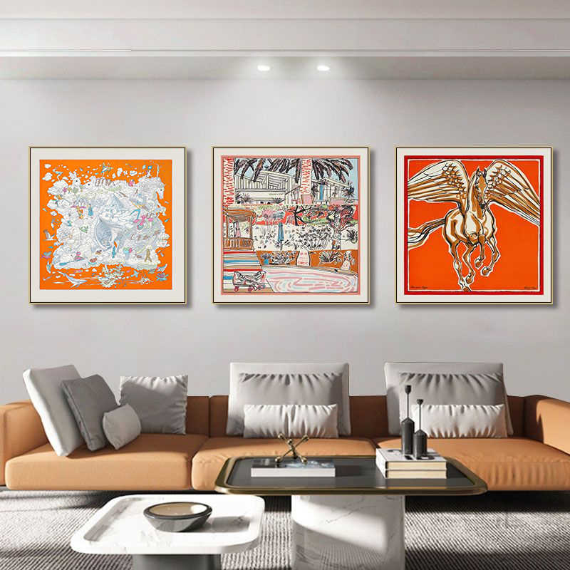 Love horse silk scarf decoration painting Shi high-end light luxury porch square horse hanging painting restaurant living room bedroom room landing
