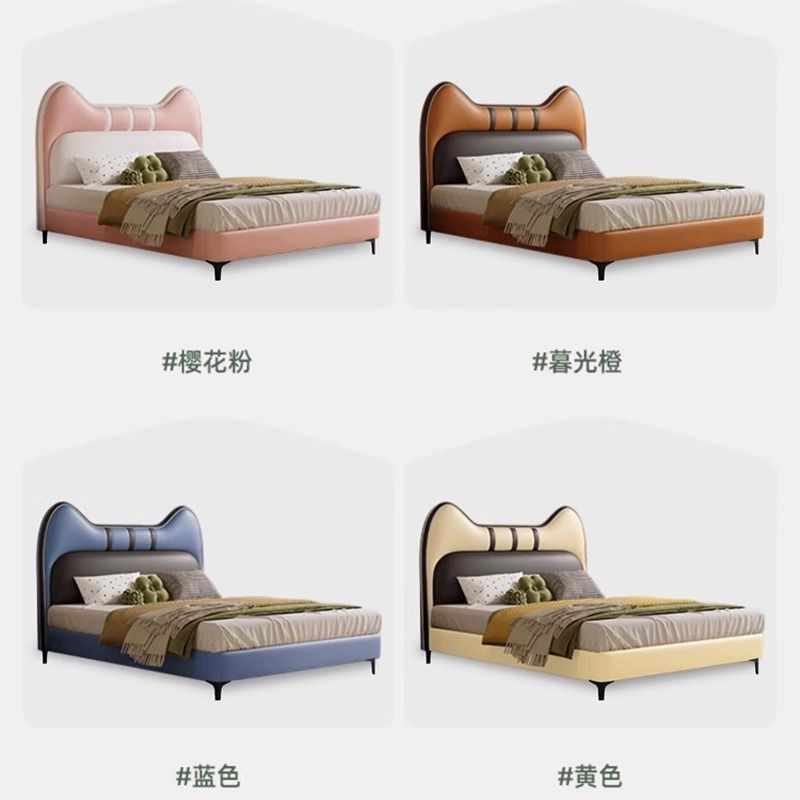 Children's bed Modern simple leather bed for boys and girls 1.5m Bedroom Cat single bed 1.2m leather bed for small units
