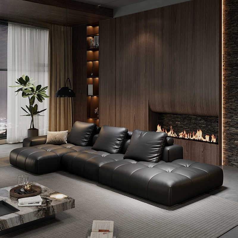 Italian minimalist pixel leather sofa living room modern simple size apartment module sofa with corner Concubine