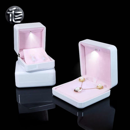 5pcs White LED Jewelry Box with Pink Velvet Interior for Ring and Necklace