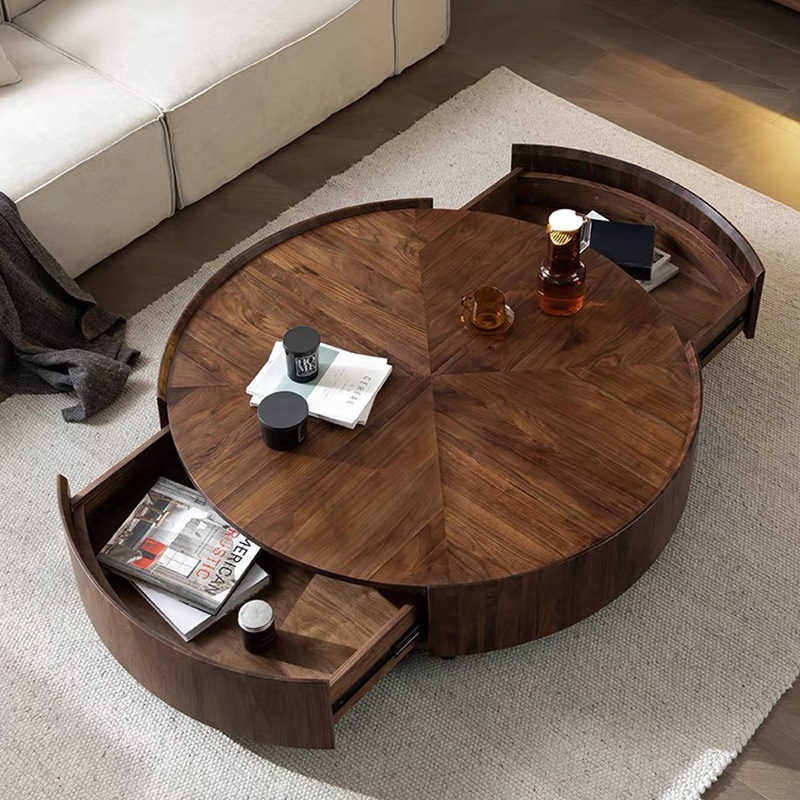 Ancient style high-end walnut round coffee table log wind small living room household
