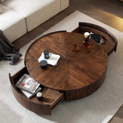 Ancient style high-end walnut round coffee table log wind small living room household