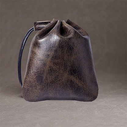 10pcs Top-Grain Leather Jewelry Pouch, Genuine Cowhide Drawstring Bag, Soft Anti-Scratch Storage, Gift Packaging
